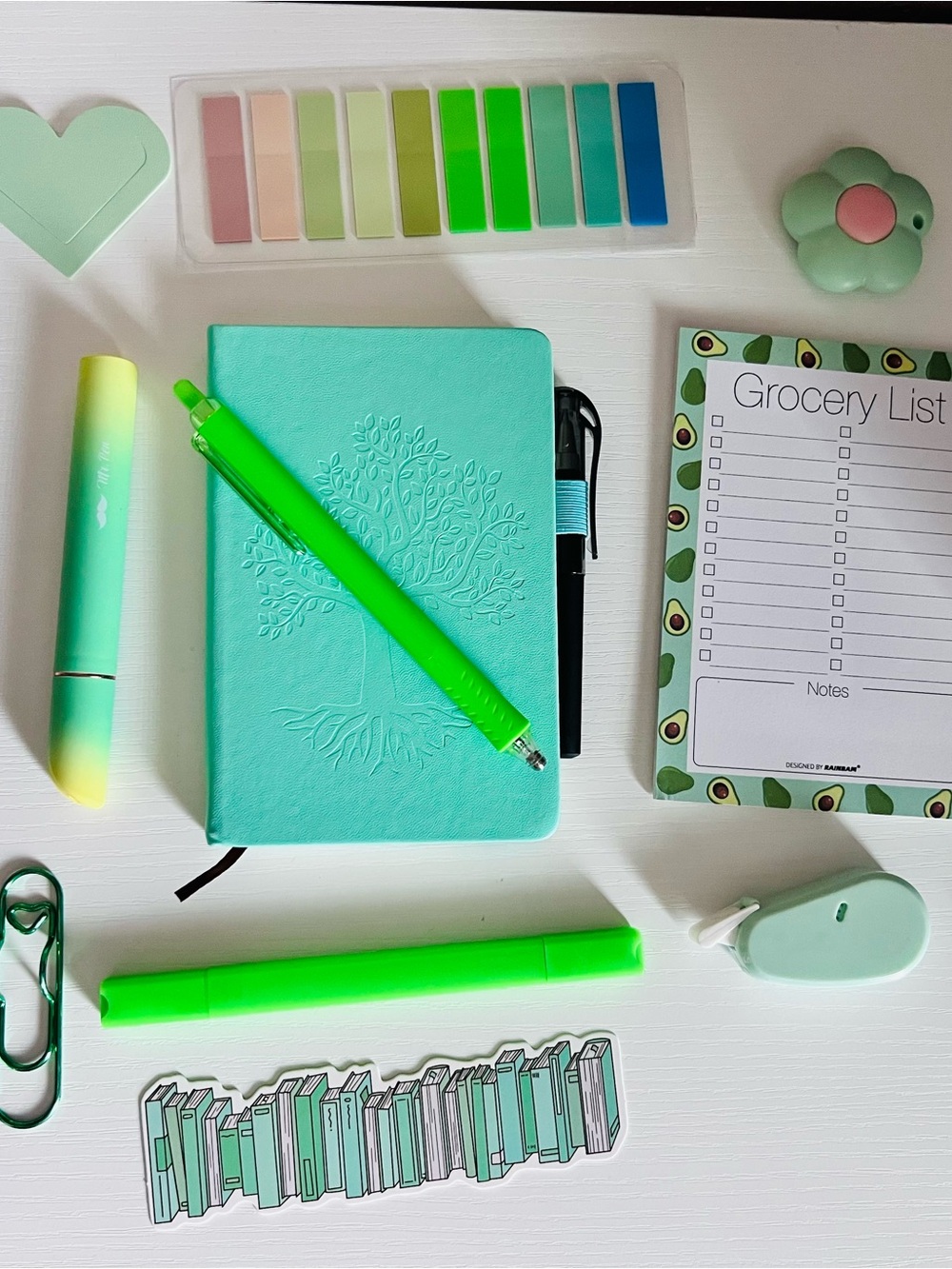 Mint Green Hardcover Notebook with Matching Pens and Accessories